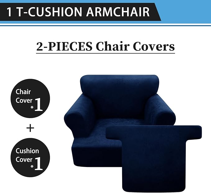 2-Pieces T Cushion Armchair Slipcovers Leather Look Couch Cover Chair Covers Stretch Furniture Protector Sofa Cover with 1 Individual T Cushion Seat Cover Slipcover Sets Washable, Navy