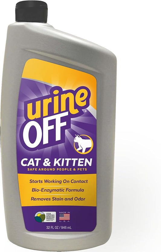 Urine Off Kitten & Cat Pet Stain Remover | Freshly Scented Carpet Cleaner | Bio Enzymatic Stain & Urine Odor Eliminator | Pet Safe Cleaner | 32 oz.