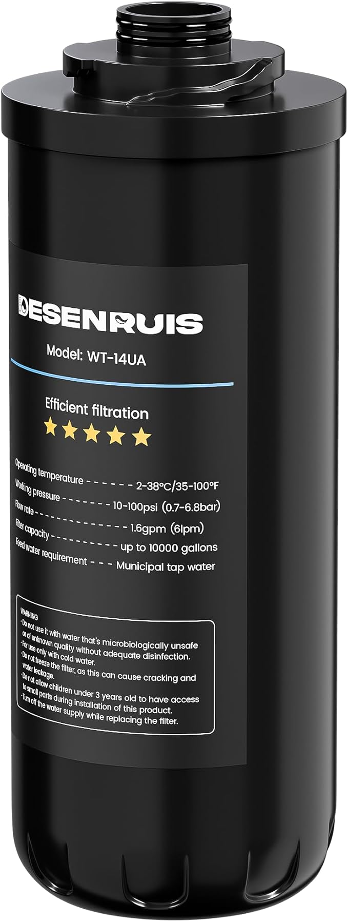 WT-14UA Replacement Filter Cartridge for 14UAF, Reduces 99.99% Chlorine, Bad Taste & Odor, Under Counter Water Filter Direct Connect to Kitchen Faucet, 10000 Gallons High Capacity, By DESENRUIS