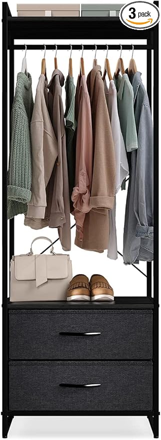 Sorbus Clothing Rack with Drawers - Clothes Stand Dresser - Wood Top, Steel Frame, & Fabric Drawers - Tall Closet Storage Organizer - Garment Rack for Hanging Shirts, Dresses, & Jackets