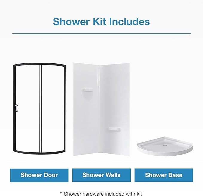 OVE Decors Breeze 38 in. Corner Shower Clear Sliding Door with Walls and Base in Black Finish