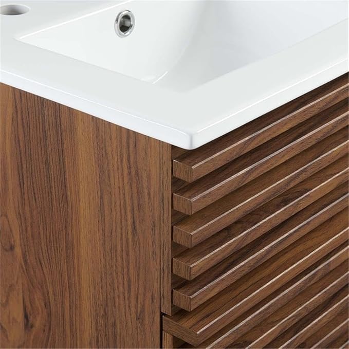 Modway Render 18" Wall-Mount Bathroom Vanity in Walnut White