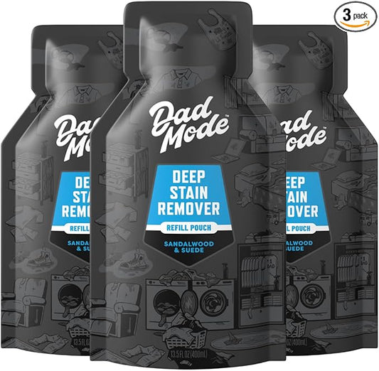 DadMode Laundry Stain Remover | 1000 Stain Treatments | 7-Enzyme Deep Cleaner & Odor Eliminator | 3-Pack Refill | Tough on Human, Food, & Pet Stains | Sandalwood & Suede
