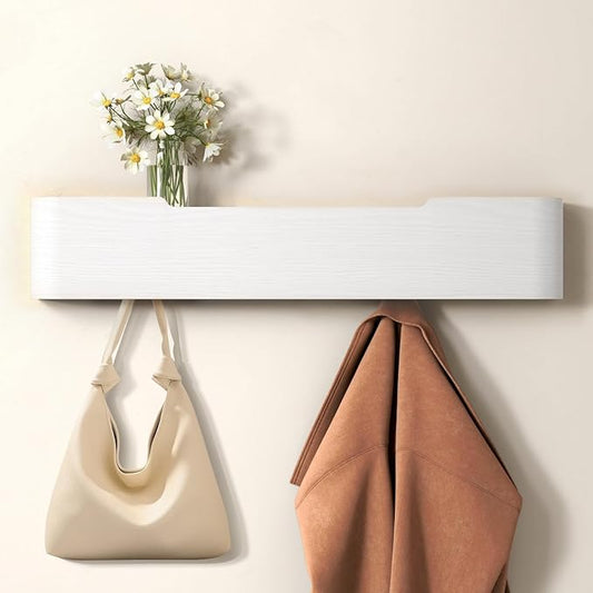 Coat Rack Wall Mount Entryway Organizer Modern Key Holder Wall Mount with Wooden Shelf Entryway Hooks for Bedroom Kitchen Hallway Bathroom for Hanging Coats Hats Dog Leashes Bags Towels