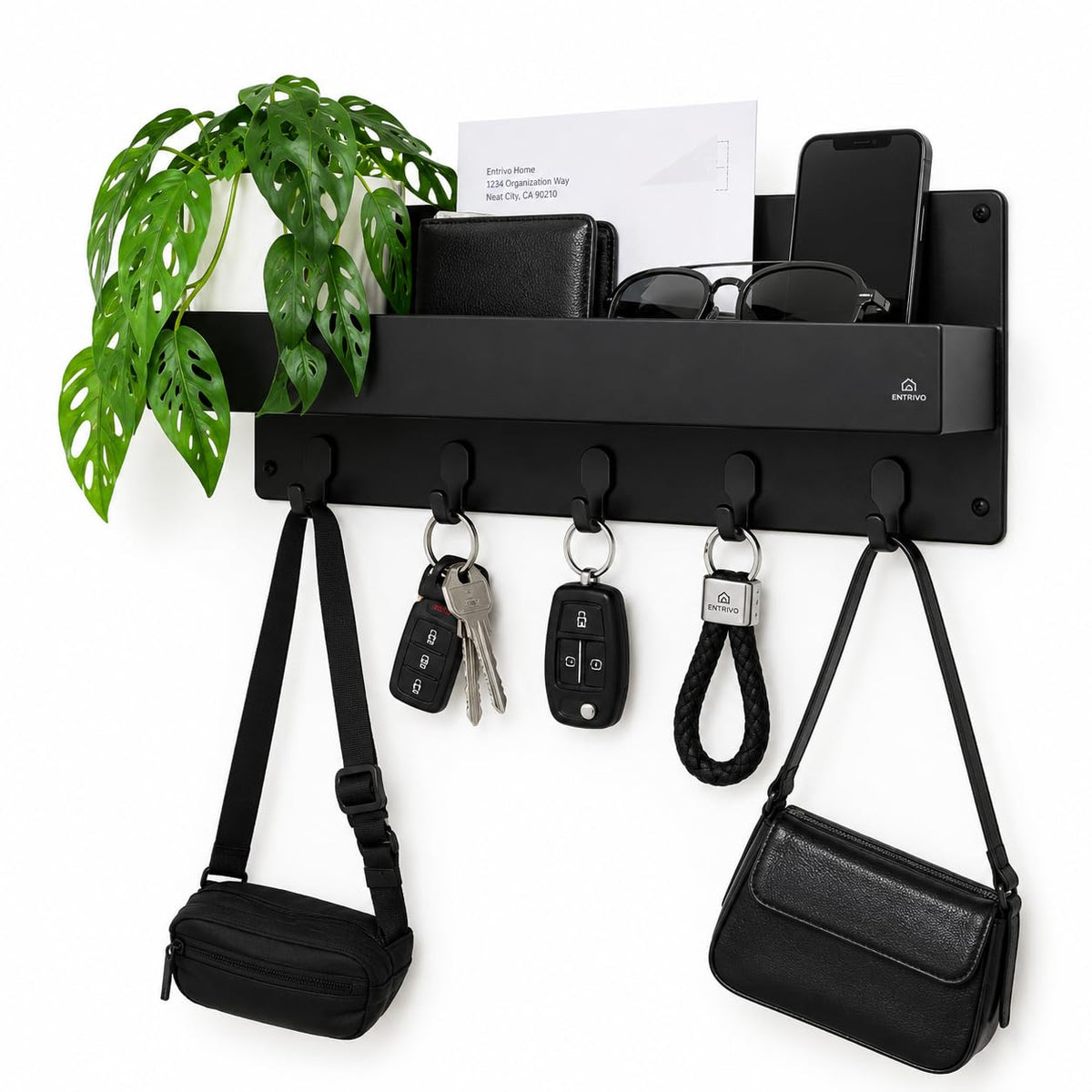 Modern Large Wall Mounted Key Holder with Deep Shelf - Image 1