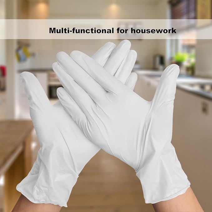 Disposable Gloves Large, Nitrile and Vinyl Blend Material Gloves, Latex Free 4 Mil 1000 Pc Food Grade Glove for Cleaning, Food Prep,Hair Dye,Tattoo, White