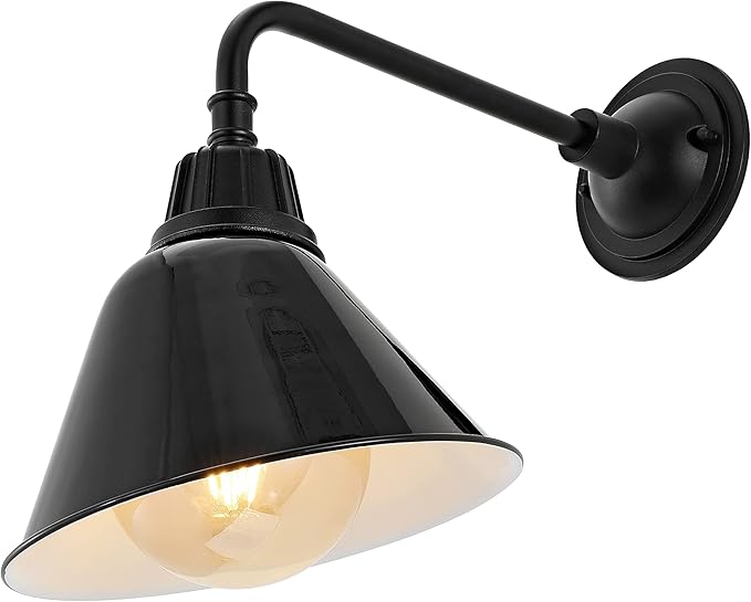 JONATHAN Y JYL7612B Croydon 9.63" 1-Light Farmhouse Industrial Indoor/Outdoor Iron LED Gooseneck Arm Outdoor Sconce Metal Bell Shade Vintage Cottage Rustic Porch Patio Yard Barn, Black