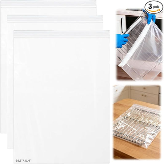 XANGNIER 3 Pack No Scrub Oven Rack Cleaning Bags 39.3 * 31.4in,No Cleaner Included,Simple to Use,No Messy Hands Reusable Leakproof Soaking Cleaner Bags for Removable Metal Rack,BBQ Grills,Grill Grate