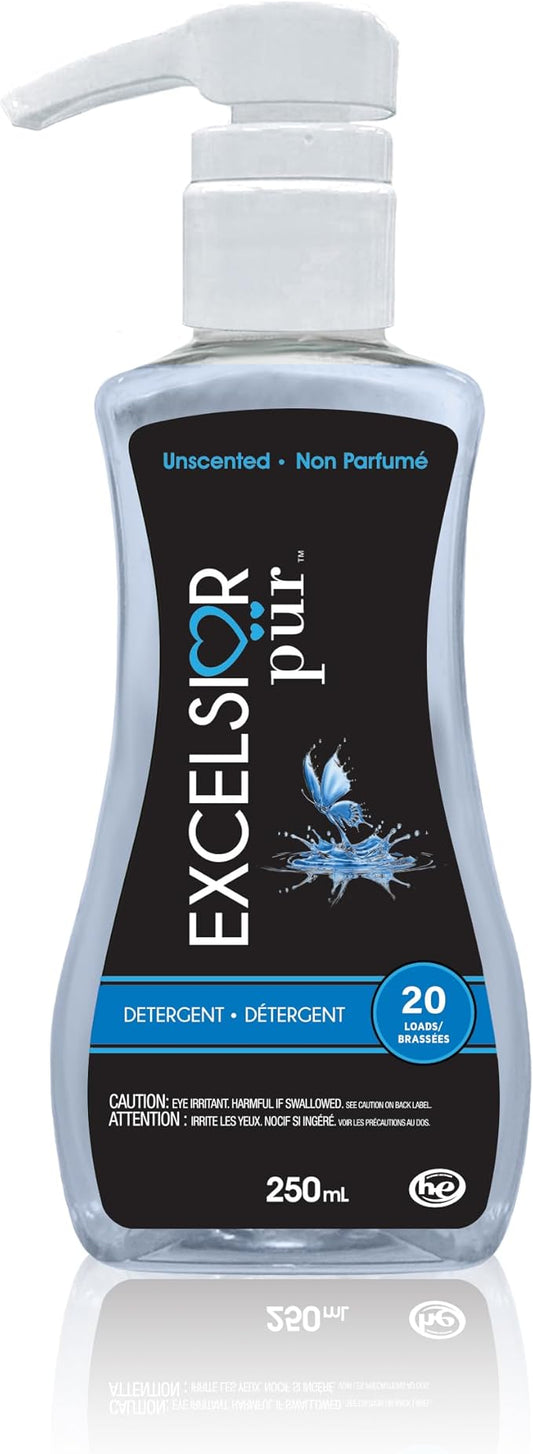 Excelsior Pür Unscented 7.5x Concentrated Liquid Laundry Detergent, 250ml (20 Loads) All-in-One Formula Replaces Detergent + Softener + Dryer Sheets, Odor Control for Everyday Laundry