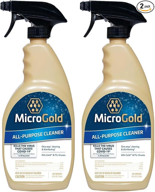 MicroGold All-Purpose Cleaner Spray Kills 99.9% of Bacteria and Viruses Bleach Free for Use in Kitchens and Bathrooms, 24 Fluid Ounces, 2 Pack