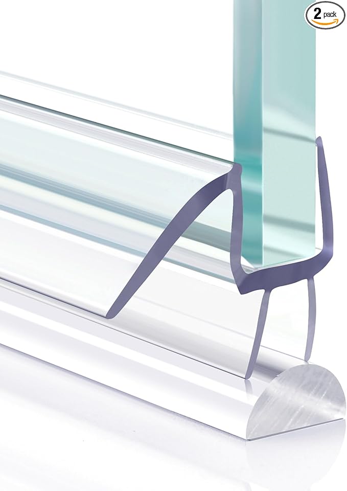 Shower Door Bottom Seal, 2 PCS 1/4" x 36" Shower Door Sweep for 1/4 Inch Glass, Frameless Glass Shower Door Seal Strip, Stop Shower Leaks and Create a Water Barrier
