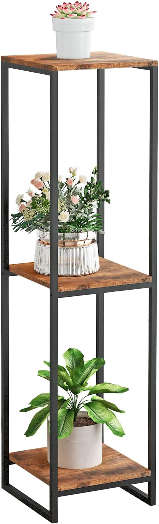 46" Tall Plant Stand Indoor, 3-Tier Modern Plant Shelf, Corner Flower Pot Holder Organizer for Living Room Balcony Patio Garden (Rustic Brown)