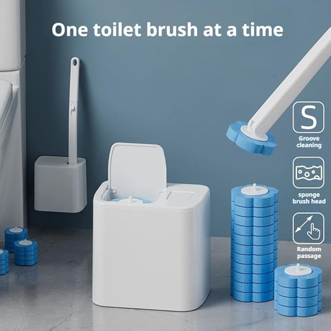 2026 New Disposable Toilet Brush, Toilet Cleaner Brush with 18 Replacement Heads & Holder, Automatic Lid Opening, No Need to Touch, for Cleaning & Hygienic Bathroom Toilets Shower Tiles Maintenance