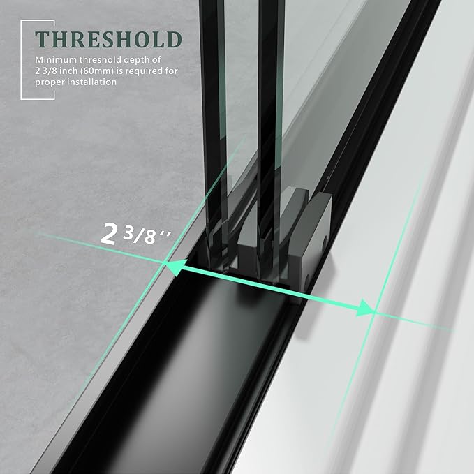 Glass Shower Door,Matte Black 56-60 inch W x 72 inch H Semi-Frameless Sliding Door,Bypass Bathroom Door with 1/4'' Clear Tempered Glass Panel,Stainless Steel Hardware Double Handles Framed