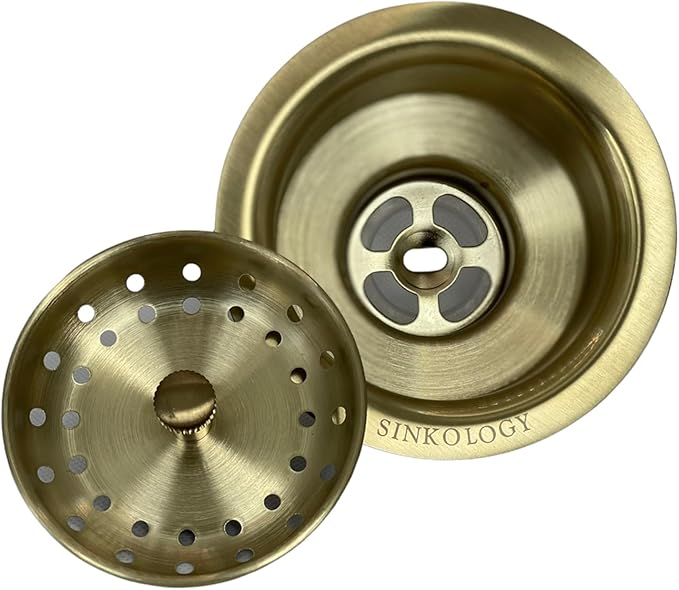 SinkSense Kitchen Sink Basket Strainer Drain with Post Style Basket, Satin Gold