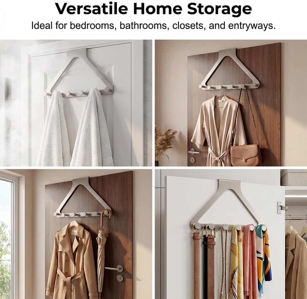 Over-Door Hook Rack — No-Drill 6-Hook Organizer for Bedroom, Bathroom & Entryway | Nestify