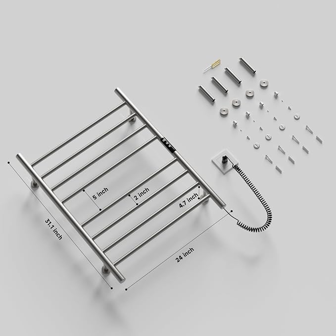 Wall Towel Warmer Rack for Bathroom - 8 bar Heated Towel Rack Timer and LED Indicator for Bathroom, Wall Mounted Electric Towel Rack, Stainless Steel Brushed, Plug-in