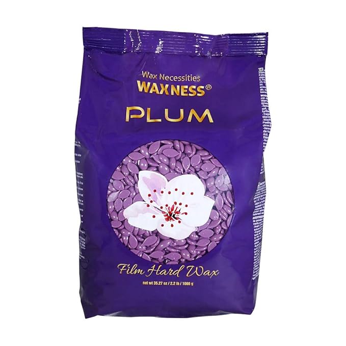 Waxness Film Hard Wax Beads Plum 2.2 lb (1 kg) – Stripless Professional Hard Wax with Plum Scent for Face & Body, Smooth Application – Made in Italy