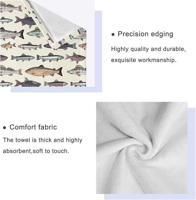 3 Piece Vintage Fishes Bath Towel Set,Microfiber Decorative Colorful Cartoon Carpet Lake Fish Animal Bathroom Towels,1 Bath Towel 1 Hand Towel for Bathroom Kitchen,1 Washcloth for Body Face