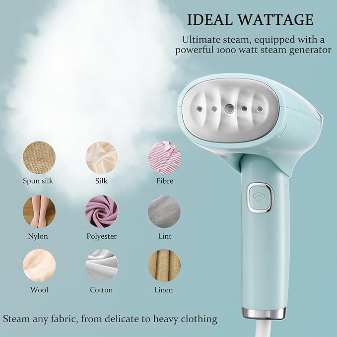Handheld Clothing Steamer, 1000W Portable Foldable Stainless Steel Panel Steam Iron，A Small Clothing Wrinkle Remover Weighing 1.32 Pounds Suitable for Home, Travel & Office (White)