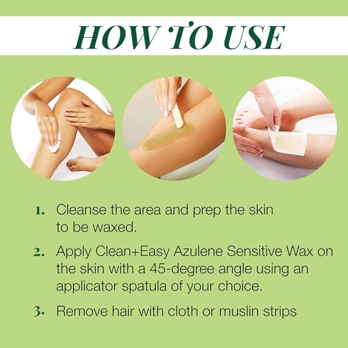 Clean + Easy Azulene Sensitive Soft Wax – Wax for Sensitive Skin Hair Removal, Gentle & Soothing Formula for Face & Body, 14 oz