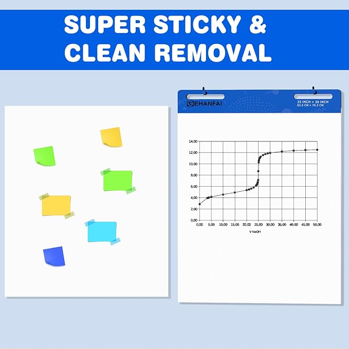 60 Sheets Sticky Easel Pad 25 x 30 Inches, White Self-stick Easel Paper Great for Virtual Teacher and Students, Flip Chart Paper for Office and Classroom, 30 Sheets/Pads, 2 Pads