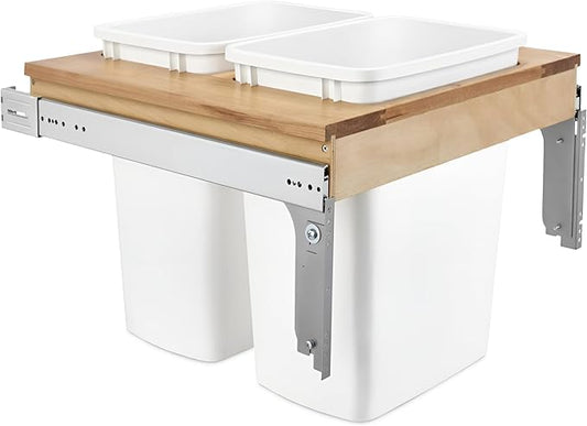 Rev-A-Shelf Top Mount Double Pullout Under Cabinet 35 Quart Kitchen Trash Cans with 150 Pound Rated Full-Extension Slides, 4WCTM-24DM2