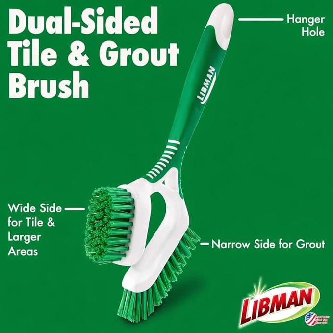LIBMAN Tile & Grout Brush with Long Handle - 2-in-1 Cleaning Scrub Brush - 3 Pack