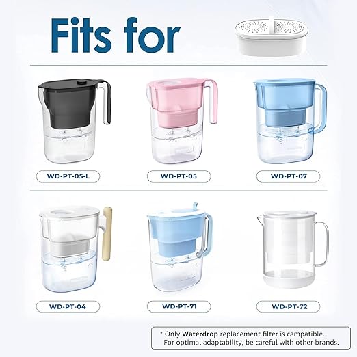 [Original] Waterdrop WD-PF-01A Plus Replacement Filters for All Waterdrop Pitcher Filtration System, Reduces Lead, PFAS, PFOA/PFOS, Chlorine, Last Up to 3 Months or 200 Gallons (Pack of 4)