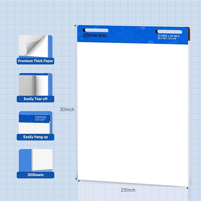 60 Sheets Sticky Easel Pad 25 x 30 Inches, White Self-stick Easel Paper Great for Virtual Teacher and Students, Flip Chart Paper for Office and Classroom, 30 Sheets/Pads, 2 Pads