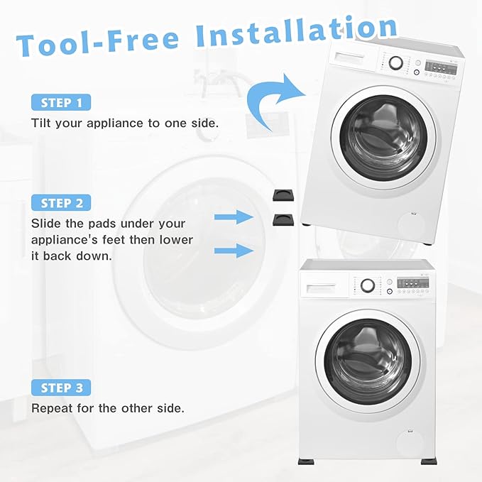 Anti Vibration Pads for Washing Machine, Anti Skid and Anti Shake Washer Anti Vibration Pads, 8 PCS Noise Dampening Washing Machine Vibration Pads - Natural Rubber Feet Pads