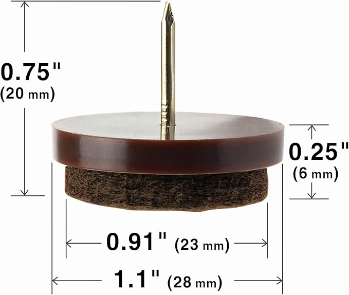 Nail-on Felt Pads X-PROTECTOR 40 PCS - 1.1" Felt Furniture Pads - Brown Chair Leg Floor Protectors - Nail in Furniture Pads for Furniture Legs - The Best Felt Chair Pads for Hardwood Floors (28mm)!