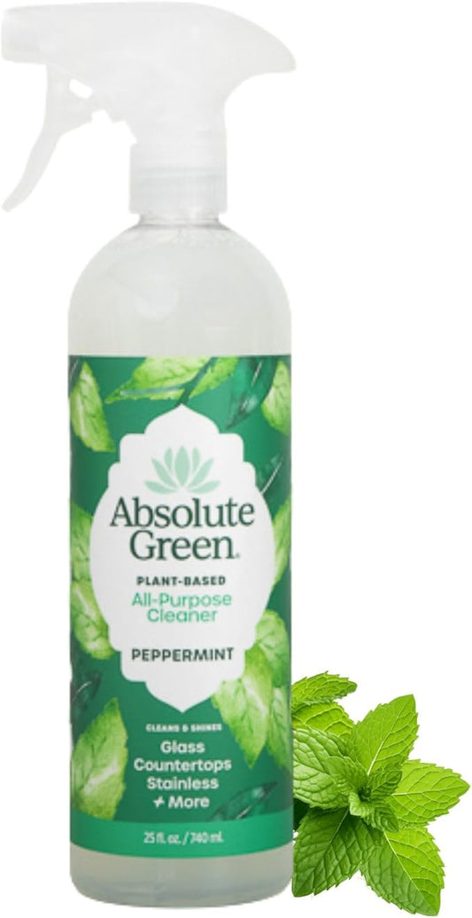 Absolute Green All Purpose Cleaner Spray, Non-Toxic, Kitchen, Bathroom, Countertop, Windows, Safe around Kids and Pets, Natural Peppermint Scent, 25 oz (1 Pack)
