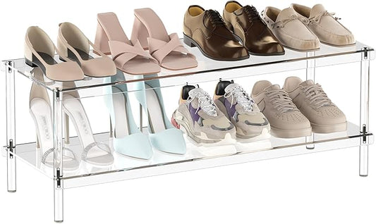 Aquiver Acrylic Shoe Rack - 32.3'' L x 11.8'' W x 12.2'' H - 2 Tier Closet Shoe Rack - Wide Shoe Rack Long Shoe Organizer for Entryway, Bedroom, Living Room, Clear, Modern, Easy to Clean