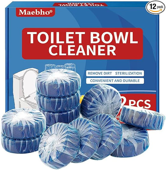 Toilet Bowl Cleaner Tablets, Bathroom Automatic Toilet Tank Cleaners, Smell Eliminator Heavy Duty Toilet Cleaning & Deodorizer, Safe for All Toilets, Septic Tanks & Pipes - 12 Tabs