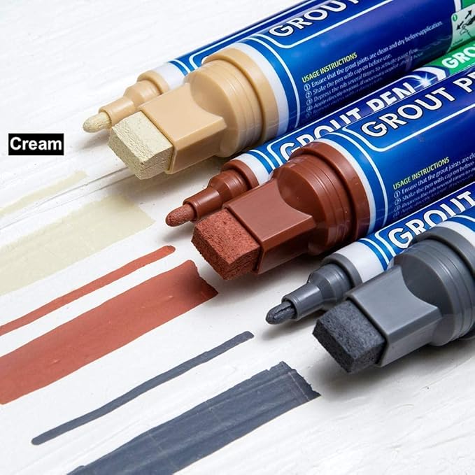 Grout Pen Tile Paint Marker: Waterproof Grout Colorant and Sealer Pen to Renew, Repair, and Refresh Tile Grout - Cleaner Coating Stain Pens - 2 Pack, 5mm Narrow and 15mm Wide Tip Pen - Yellow Cream