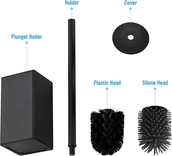 BVL Toilet Brush and Holder Black Toilet Bowl Brush for Ceaning with Stainless Steel Handle Freestanding