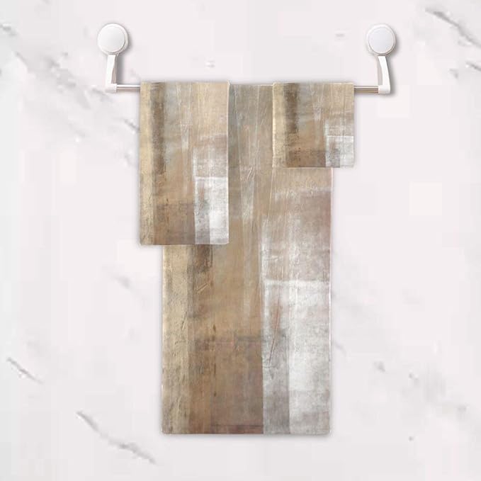 Taupe Grey Bath Towels Set,3 Piece Brown Beige Ombre Towels Set(1 Bath Towel 1 Hand Towel 1 Washcloth),Absorbent Soft Decorative Abstract Bathroom Towels for Shower,Fingertip,Hair,Face
