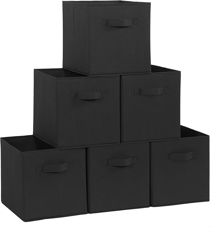 Storage Cubes, 11 Inch Cube Storage Bins, Set of 8, Fabric Foldable Storage Bins With Handles, Closet Storage Organizer Bins, Cubby Clothing Storage Baskets for Shelves, Black