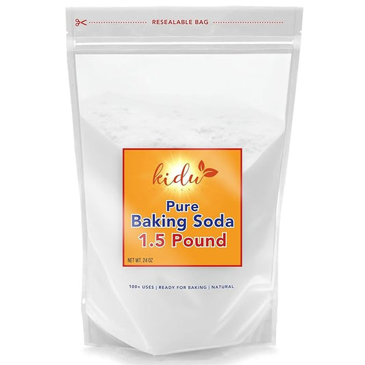 Kidu Baking Soda (1.5 Lbs) For Cleaning, Aluminum Free Baking Soda Bulk, Sodium Bicarbonate Cat Litter Deodorizer, Pure Baking Soda Odor Absorber For Toilet Bowl, Washing Soda For Laundry, Fridge And Freezer, Flea Powder For Carpets - 1.5 Pound Bulk Re...