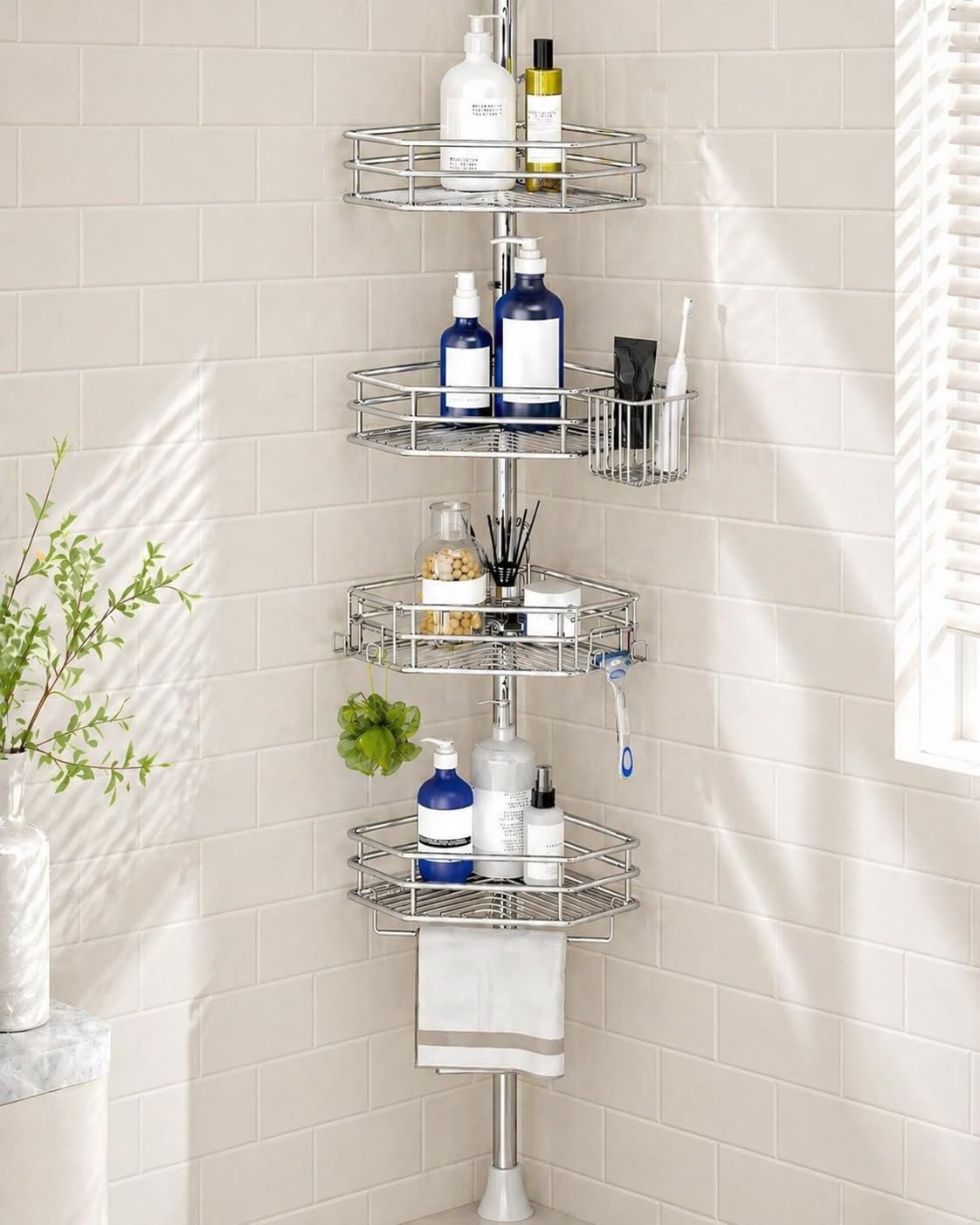 SEIRIONE Rustproof Corner Shower Caddy Tension Pole for Bathroom - Image 1