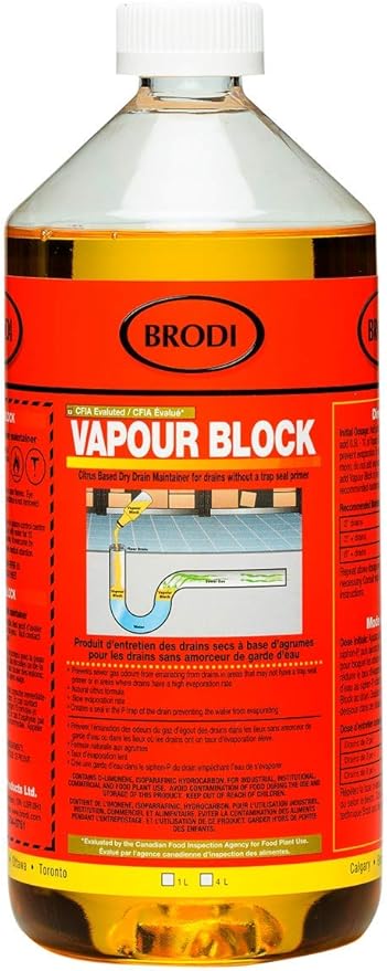 VapourBlock Drain Sealer Liquid & Trap Primer for Unused & Dry Drains, Citrus-Based, Blocks Sewer Gas Odors & Stops P-Trap Evaporation in Cabins, Cottages & Vacant Properties (Pack of 1)