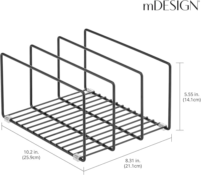 mDesign Metal Pan Organizer for Kitchen Cabinet, Counter, Pantry Shelf - 3 Slots for Baking Sheets, Muffin Pans, Cutting Boards, Frying Pans - Pan Organizer and Storage - Concerto Collection - Black