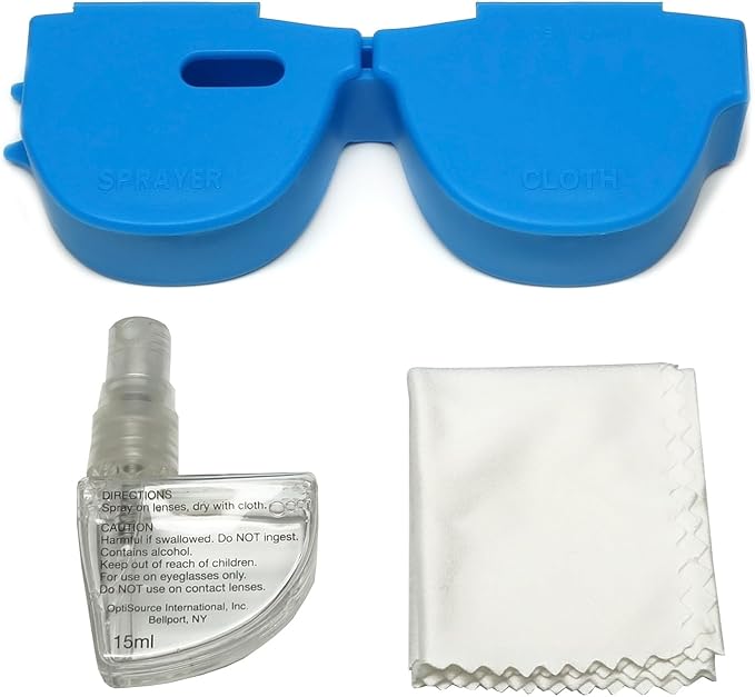 Calabria Kool Klean 12 Pack Eyeglasses Lens Cleaner Kit Pink/Blue/Green/Black 15ml Cleaning Spray, Microfiber Cleaning Cloth