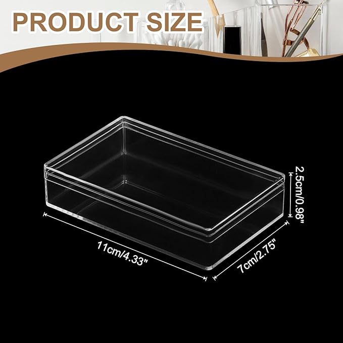 Acrylic Box with Lid, 4.33 x 4.33 x 0.98 in Acrylic Display Case Plastic Square Cube Container Storage Holder Stackable Bins for Cosmetic Collectible Candy Jewelry(2 Pack, Clear)