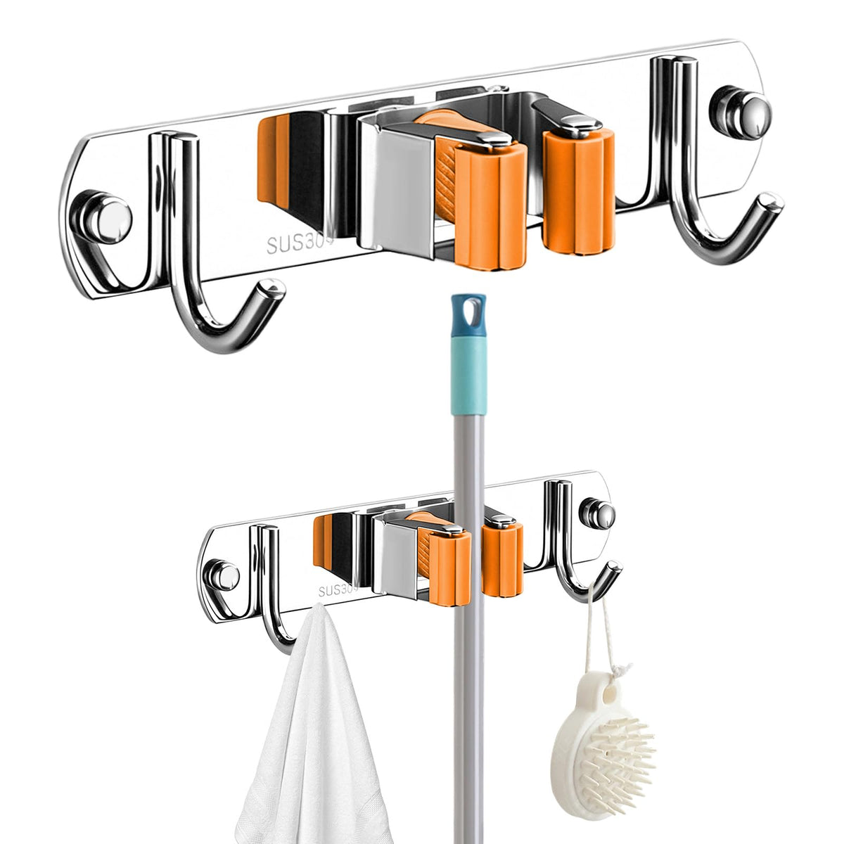 Steel Broom Holder Wall Mount Mop Holder Utility Tool Organizer - Image 1