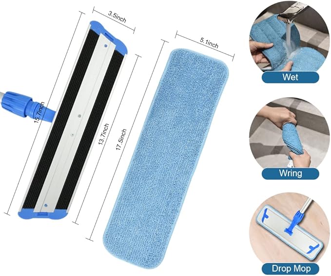 Layers 18 Inch Microfiber Mop for Floor Cleaning-Hardwood with 3 Washable Mop Pads, with 59.8‘’ Extra-Long Aluminium Handle for Wet Dry Dust Household Cleaning.