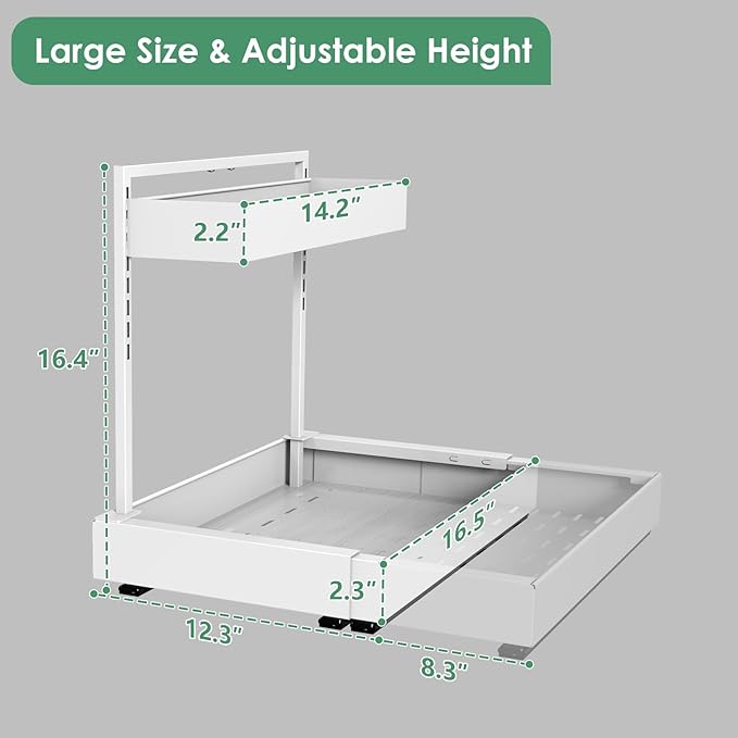 Expandable Under Sink Organizer, 2-Tier Under Cabinet Organizer, Height Adjustable Pull Out Rack for Kitchen Bathroom Laundry, White, 1 Pack