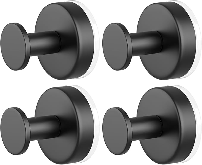 PMMASTO Suction Cup Hooks for Shower, Stainless Steel Bathroom Hooks to Hang Towels, Loofah, Coat, Bath Robe Hook Holder - Bathroom, Kitchen, Glass Door, Mirror, Tile (Black O Shape - 4 Pack)