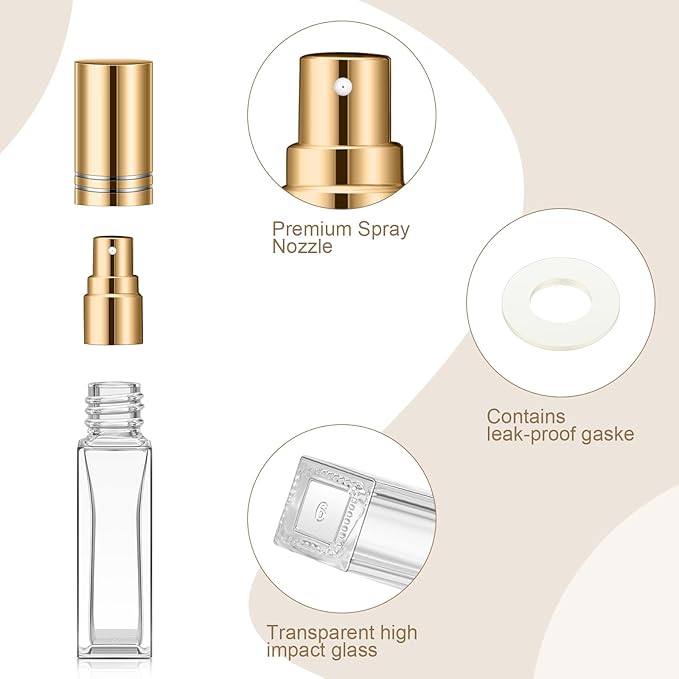 Domensi 60 Pcs 10/20/30 ml Perfume Travel Refillable Bottles Glass Spray Bottle Perfume Atomizer for Cologne Dispenser Leak-proof Fragrance Bottles Atomizer Pump Bottle Kit (Gold)